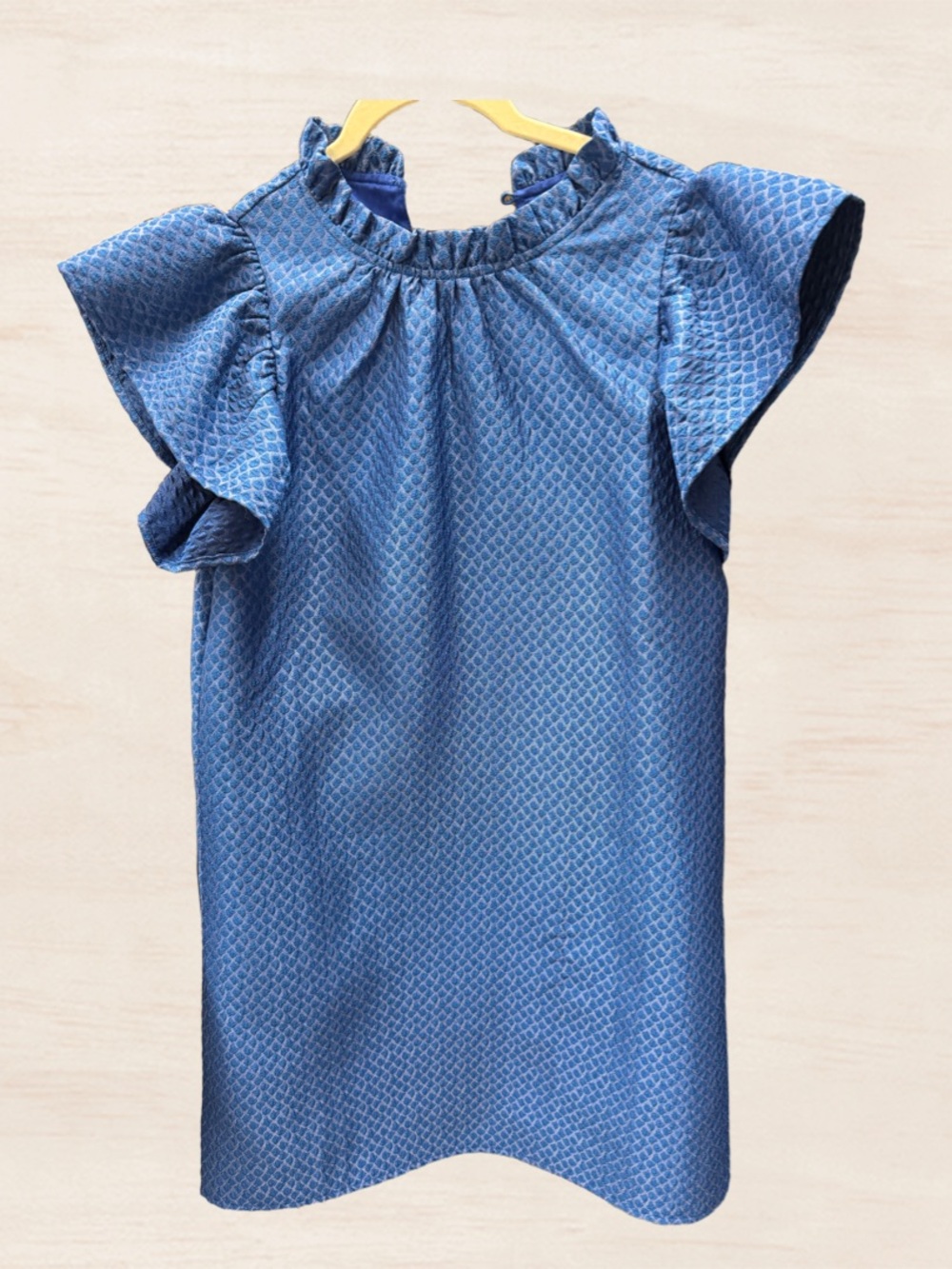 THML Blue Textured Ruffle Sleeve Dress